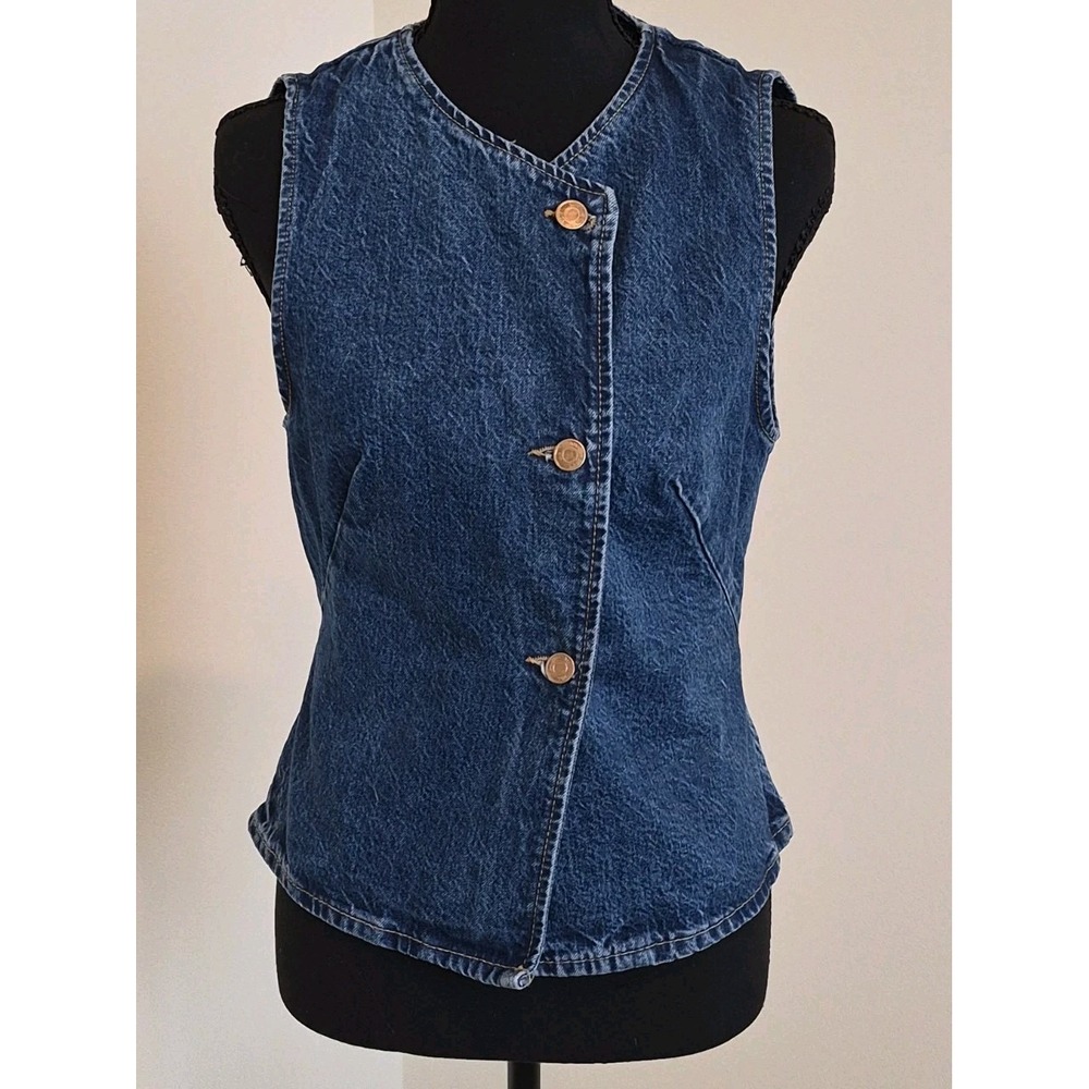 Zara Denim Vest Women's Medium Blue Trucker Sleeveless Jacket Button Up Casual